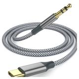 Henrety Aux to USB C Cable 6.5ft, Nylon Braided Hi-Fi Audio Cord for Car, Headphones, Speakers, Compatible with iPhone 15/16, Galaxy S23/S22/S21, Pixel, iPad Pro