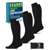 Doctor's Select Light Compression Socks for Men - 3 Pairs, Knee High Comfort and Support, 8-15 mmHg Compression Socks, All Black