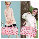 Duffle Bag for Girls Kids Overnight Bags Cute Strawberry Cherry Dance Sports Bag Travel Tote with Shoe Compartment and Wet Pocket