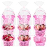 Acellegic 8 Pcs Valentine's Heart Shaped Basket with Handle 8X7X4 Plastic Slotted Fruit Baskets Food Storage Containers with Gift Bags for Mother's Day Kitchen Party (Pink)