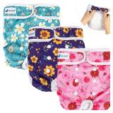 Pet Soft Washable Female Diapers (3 Pack) Female Dog Diapers, Comfort Reusable Doggy Diapers for Girl Dog in Period Heat (Cute Flower, S)