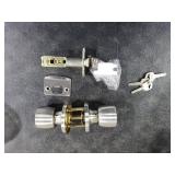 DSJJBLL Satin Nickel Door Knob with Lock and Key Round Ball Lock Interior/Exterior Door Knob for Bedroom Or Bathroom (1 Pack)