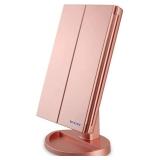 WEILY Makeup Mirror with 21 LED Lights,Two Power Supply, Touch Screen and 1x/2x/3x Magnification Tri-Fold Vanity Mirror for Makeup Desk(Rose Gold)