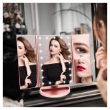 WEILY Makeup Mirror with 21 LED Lights,Two Power Supply, Touch Screen and 1x/2x/3x Magnification Tri-Fold Vanity Mirror for Makeup Desk(Rose Gold)