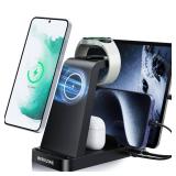 Samsung Charging Station, 5 in 1 Wireless Charger for Galaxy S25 Ultra/S24 Ultra/S23/S22, Charger Stand for Samsung Galaxy Watch7/6/5/4/3, Charging Dock Stand for Android Multiple Devices, Black