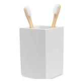 Yew Design Matte White Toothbrush and Toothpaste Holder for Bathroom Vanity and Countertop, Square Organizer for Electric Toothbrushes, Floss, Razors, Cotton, and Mouthwash