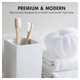 Yew Design Matte White Toothbrush and Toothpaste Holder for Bathroom Vanity and Countertop, Square Organizer for Electric Toothbrushes, Floss, Razors, Cotton, and Mouthwash