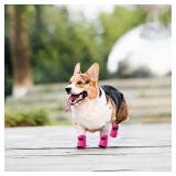 YAODHAOD Dog Shoes for Small Dogs, Puppy Dog Boots & Paw Protector for Winter Snowy Days, Anti-Slip Sole Dog Booties for Indoor Hardwood Floor 4PCS (Pink, Size: 2). ONE BOOTIE MISSING END CAP.