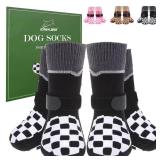 EXPAWLORER Dog Socks to Prevent Licking Paws with Grippers for Hardwood Floors Anti Slip, Reflective Dog Cold Winter Shoes Booties Boots & Paw Protectors with for Small Medium Large Senior Dogs M