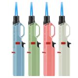 Samniu 4 Pack of Torch Lighter, Windproof Adjustable Jet Flame, with Safety Lock, Long Refillable Butane Torch Lighters for Grill, Camping, Candle, Stove (NO Gas)