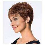SEVENCOLORS Short Auburn Pixie Cut Wigs for White Women Synthetic Mixed Brown Wigs with Bangs Natural Layered Short Hair Wigs for Women