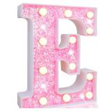 Pooqla LED Marquee Letter Lights, Light Up Pink Letters Glitter Alphabet Letter Sign Battery Powered for Night Light Birthday Party Wedding Girls Gifts Home Bar Christmas Decoration, Pink E