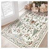 LIVEBOX Washable Rugs 3x5, Soft Vintage Neutral Rugs, Christmas Holiday Rug for Entryway with No-Slip Backing Retro Carpet for Kitchen Laundry Room