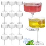 Jingmore 12 Pcs Ribbed Martini Glasses 10 oz Disposable Plastic Vintage Ribbed Coupe Glasses Unbreakable Dessert Parfait Glassware for Wedding Birthday Party Supplies (Clear)