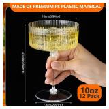 Jingmore 12 Pcs Ribbed Martini Glasses 10 oz Disposable Plastic Vintage Ribbed Coupe Glasses Unbreakable Dessert Parfait Glassware for Wedding Birthday Party Supplies (Clear)