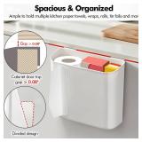 Poeland Multi-Purpose Over Cabinet Door Organizer, Under-Shelf Storage Organizer for Kitchen Wraps, Foils, and Paper Towel Dispenser (White)