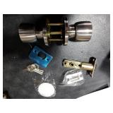 DSJJBLL Satin Nickel Door Knob with Lock and Key Round Ball Lock Interior/Exterior Door Knob for Bedroom Or Bathroom (1 Pack)