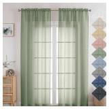 Aiyufeng Kirei Sage Green Linen Sheer Curtains 84 Inch Length 2Panels Set, Flax Textured Semi Sheer Vertical Drapes Privacy with Light Filter for Home Office/Farm House, W40 x L84, Sage Green, 1 Pair