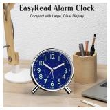 Anmileely Retro Analog Alarm Clock with Night Light, Battery Operated, Easy to Set - Ascending Alarm, Snooze, Simple Round Metal Design for Bedroom, Desk, Bedside, Travel, Kids, Adults, Heavy Sleepers