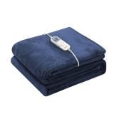 Wapaneus Heated Blanket Electric Blanket 72 x 84 Full Size with 10 Heating Levels and 12 Hours time Settings, Flannel Fast-Heating Electric Blanket, ETL Listed, Machine Washable,Dark Blue
