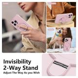 Mephoro Magnetic Stand for iPhone 17 Pro Case, Liquid Silicone, [Compatible with MagSafe][Built-in Kickstand&Ring Holder] Anti-Scratch Soft Microfiber Lining, Light Pink