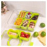 Dingerjar Divided Serving Tray with Lid and Handle - Snackle Box Charcuterie Container for Portable Snack Platters Organizer for Candy, Fruits, Nuts, Snacks - Perfect for Party, Entertaining, Green
