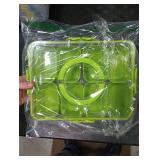 Dingerjar Divided Serving Tray with Lid and Handle - Snackle Box Charcuterie Container for Portable Snack Platters Organizer for Candy, Fruits, Nuts, Snacks - Perfect for Party, Entertaining, Green