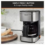 KRUPS Simply Brew Compact 5 Cup Coffee Maker: Stainless Steel Design, Pause & Brew, Keep Warm, Reusable Filter, Drip-Free Carafe