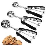 Cookie Scoop Set, 3Pcs Ice Cream Scoop, Cookie Scoops for Baking Set of 3, 18/8 Stainless Steel Cookie Scooper for Baking, Ice Cream Scooper with Trigger Release, Cookie Dough Scoop with Non-slip Grip