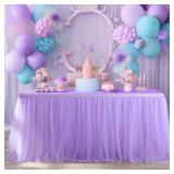 14ft Lavender Tulle Table Skirts for Rectangle Tables or Round Tables Lavender Ruffle Tutu Tablecloth for Girls Baby Shower Birthday Party Wedding Cake Dessert Table Decorations
