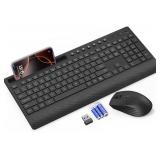 Trueque Wireless Keyboard and Mouse Combo - Full-Size Quiet Keyboard with Palm Rest, Phone Holder, Multimedia Keys, Power Switch, Compatible with Windows, Chrome OS, PC, Laptop