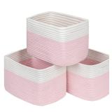 Kriitools Pink Girls Baby Nursery Rope Toys Baskets , Decorative Woven Storage Baskets for Gift, Cubes Storage Organizer Baskets Bins, Closet Shelf Storage Baskets for Organizing