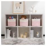 Kriitools Pink Girls Baby Nursery Rope Toys Baskets , Decorative Woven Storage Baskets for Gift, Cubes Storage Organizer Baskets Bins, Closet Shelf Storage Baskets for Organizing