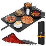 VTAR Rollable Electric Food Warming Mat | 3-Temp Buffet Tray Warmer for Parties | Even Heating, Portable Silicone Design, Auto Shut Off & Child Lock- Black