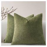 a moment Pack of 2 Decorative Chenille Throw Pillow Covers with Twill Cushion Covers for Sofa Living Room Couch Bed 20x20 Inch Moss Green