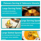 Serving Utensils, 15 Pcs Stainless Steel Large Flatware Serving Tools Kit, Included Spoons, Forks, Tongs, Slotted Spoon, Ladle, Cake Server for Kitchen Catering Banquet Wedding Buffet Party, Gold