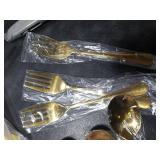 Serving Utensils, 15 Pcs Stainless Steel Large Flatware Serving Tools Kit, Included Spoons, Forks, Tongs, Slotted Spoon, Ladle, Cake Server for Kitchen Catering Banquet Wedding Buffet Party, Gold