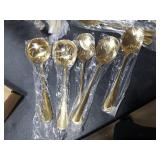 Serving Utensils, 15 Pcs Stainless Steel Large Flatware Serving Tools Kit, Included Spoons, Forks, Tongs, Slotted Spoon, Ladle, Cake Server for Kitchen Catering Banquet Wedding Buffet Party, Gold