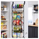 Delamu Over the Door Pantry Organizer, 6-Tier Metal Pantry Door Organization and Storage, Hanging Kitchen Basket Spice Rack Seasoning Shelves, Cabinet Door Organizer for Easy Install,D5xW18xH50inch