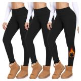 MOREFEEL 3 Pack Thermal Fleece Lined Leggings Women,High Waisted Tummy Control Warm Winter Yoga Workout Thick Pants Black/Black/Black