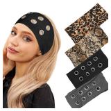 2 Pack Y2K Punk Hollow Metal Headbands - Wide Hairband with Grommet Eyelet Design, Leopard Print Elastic Bands - Retro Fashion Accessories for Girls, Women, Festival, Street & Daily Wear(A)