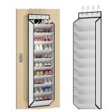 KEEPJOY 10 Tiers White Over Door Shoe Organizer Storage, Hanging Shoe Holder for Door with Large Deep Pockets, Fit 20-30 Pairs Shoe Rack for Sneakers, Boots. (White)