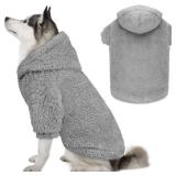 Fuzzy Dog Sweaters for Large Dogs Dog Hoodie Soft Double-Sided Plush Pet Sweater Fleece Clothes Coats Pet Hoodie Sherpa Hooded Sweatshirt(Grey-XL)