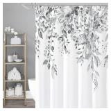Gibelle Grey Eucalyptus Shower Curtain, Watercolor Plant Leaves with Floral Bathroom Shower Curtain Set, Gray White, 72x72