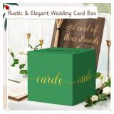 QIKSION Green Graduation Card Box, Gold Foil Gift Card Box for Graduation, Party, Wedding Reception, Birthday, Baby Shower, Raffle