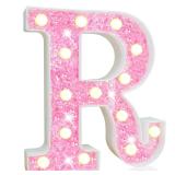 Pooqla LED Marquee Letter Lights, Pink Glitter Light Up Letters Alphabet Sign Battery Powered Night Light, Birthday Party Wedding Girls Gifts, Christmas Room Dorm Bedroom Decoration, Pink Letter R
