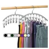 Volnamal Legging Organizer for Closet, Metal Yoga Pants Hanger w/Rubber Coated 2 Pack w/10 Clips Hold 20 Leggings, Hangers Space Saving Hanging Closet Organizer for Closet Organizers and Storage-Grey