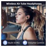 ibrain Brain Wireless Air Tube Headphones EMF Free Bluetooth Airtube Headset Air Tube Earbuds Wireless with Microphone for Protection Bluetooth Headphones with Volume Control for Gym Workout