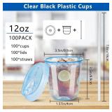 MOQRUAO 100 Sets 12oz Disposable Stemless Plastic Cups with Strawless Sip Lids, Clear PET Coffee Cups for Iced Coffee, Cold Drinks, Halloween, Christmas, Party and Drink Shop Supplies (Blue(12oz))
