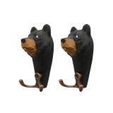 LongJT 2PCS Natural Wooden Hooks Animal Creative Wall Mounted Art Decor Hat Coat Towel Hanger Gift (Black Bear) one hook broken